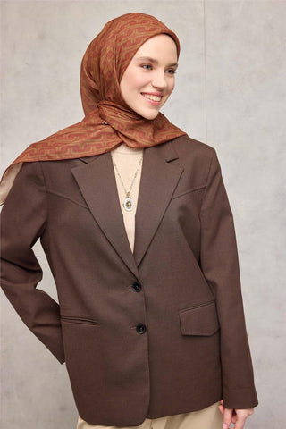 Pamuk Polyester Soft Eşarp Geometrik Desen Turuncu 90X90 - Soft Eşarp - | Silk Home