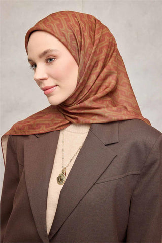 Pamuk Polyester Soft Eşarp Geometrik Desen Turuncu 90X90 - Soft Eşarp - | Silk Home
