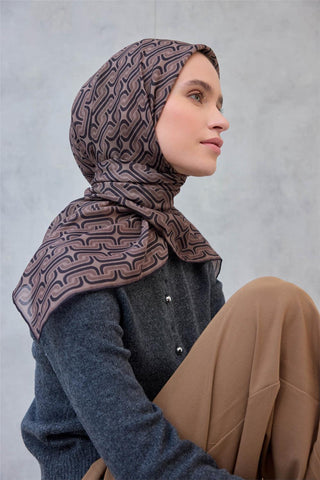 Cotton Polyester Soft Scarf Geometric Pattern Latte 90x90