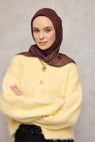 Pamuk Polyester Soft Eşarp Koyu Antrasit Geometrik Desenli Kaymaz Dokulu Tok
                Duruşlu 90X90