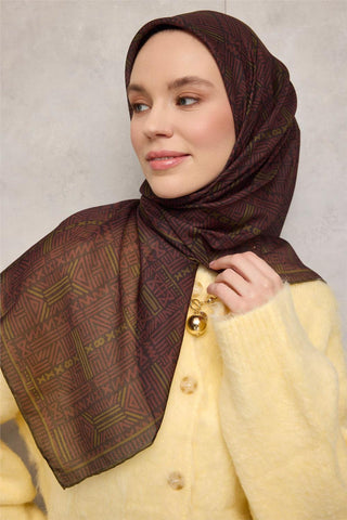 Pamuk Polyester Soft Eşarp Soluk Siyah Geometrik Desenli Kaymaz Dokulu Tok Duruşlu 90X90 - Soft Eşarp - | Silk Home