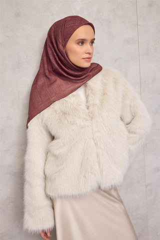Cotton Polyester Soft Scarf, Burgundy, Geometric Pattern, Non-Slip, Firm Stitch
 90x90