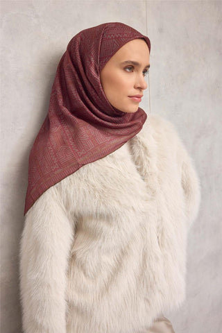 Cotton Polyester Soft Scarf, Burgundy, Geometric Pattern, Non-Slip, Firm Stitch
 90x90
