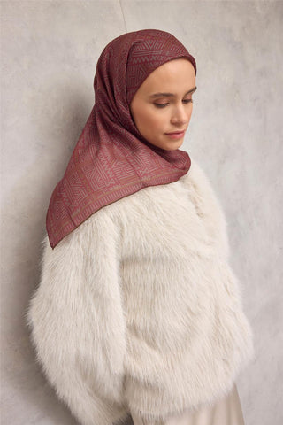 Cotton Polyester Soft Scarf, Burgundy, Geometric Pattern, Non-Slip, Firm Stitch
 90x90