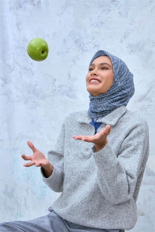 Soft Pamuk Eşarp Gri Antrasit Geometrik Desenli Hafif Dokulu 90X90