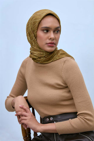 Soft Cotton Scarf, Mustard Yellow, Geometric Pattern, Lightweight Texture, 90x90 cm.