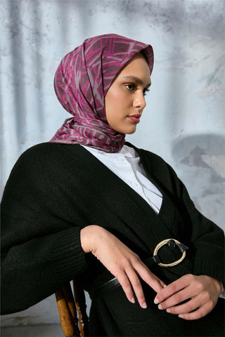 Soft Pamuk Eşarp Kahverengi Pembe Koyu Vizon Geometrik Desenli Hafif Dokulu
                90X90