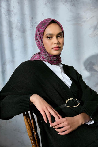 Soft Pamuk Eşarp Kahverengi Pembe Koyu Vizon Geometrik Desenli Hafif Dokulu 90X90 - Soft Eşarp - | Silk Home