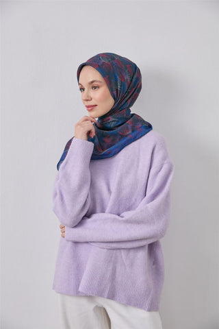 İnce Pamuk Soft Eşarp Lacivert Yaprak Desenli Hafif Dokulu 90X90 - Soft Eşarp - | Silk Home
