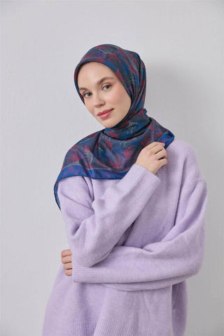 İnce Pamuk Soft Eşarp Lacivert Yaprak Desenli Hafif Dokulu 90X90 - Soft Eşarp - | Silk Home