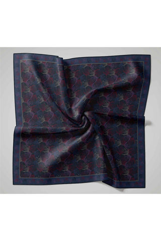 İnce Pamuk Soft Eşarp Lacivert Yaprak Desenli Hafif Dokulu 90X90 - Soft Eşarp - | Silk Home