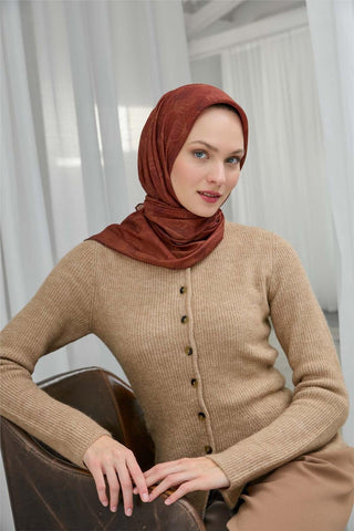 Soft Pamuk Eşarp Soğan Kabuğu Yaprak Desenli Hafif Tok Duruşlu 90X90
