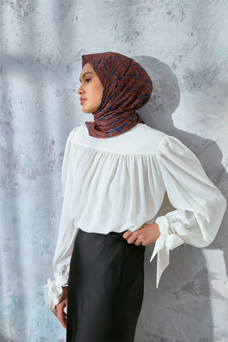 Soft Cotton Scarf, Reddish Brown, Navy Blue, Tan, Geometric Pattern, Lightweight Texture, 90x90 cm.