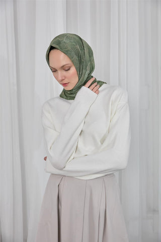 İnce Pamuk Soft Eşarp Koyu Vizon Yaprak Desenli Hafif Dokulu 90X90