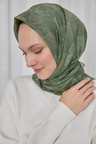 İnce Pamuk Soft Eşarp Koyu Vizon Yaprak Desenli Hafif Dokulu 90X90