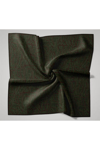Soft Cotton Scarf, Dark Green, Bitter Brown, Geometric Pattern, Lightweight Texture, 90x90 cm.