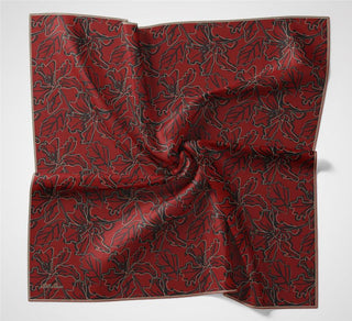 Pamuk Polyester Soft Eşarp Kırmızı Zemin Vizon-Siyah Lilyum Desenli Kaymaz Tok
                Duruşlu 90X90