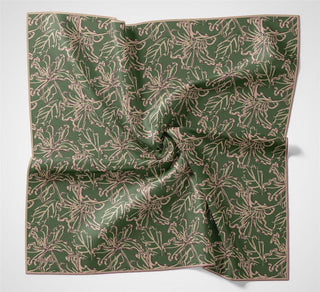 Pamuk Polyester Soft Eşarp Yeşil Lilium Desenli Kaymaz Dokulu 90X90