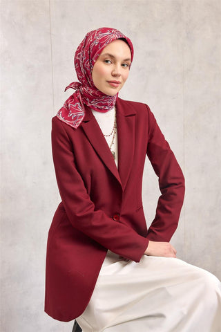 Pamuk Polyester Eşarp Fuşya-Mor Krem Desenli Soft Dokulu Tok Duruşlu 90X90 - Soft Eşarp - | Silk Home