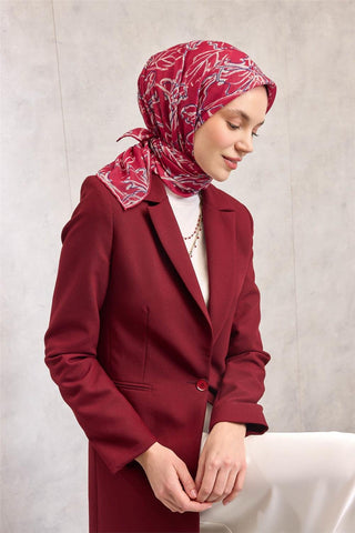 Pamuk Polyester Eşarp Fuşya-Mor Krem Desenli Soft Dokulu Tok Duruşlu 90X90 - Soft Eşarp - | Silk Home
