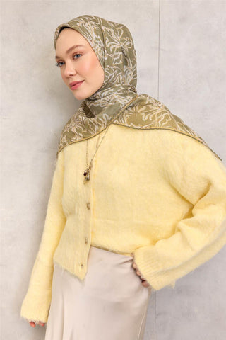 Cotton Polyester Soft Scarf, Khaki, Lilium Pattern, Non-Slip Texture, 90x90 cm