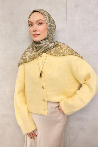 Cotton Polyester Soft Scarf, Khaki, Lilium Pattern, Non-Slip Texture, 90x90 cm