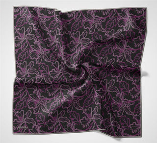 Pamuk Polyester Soft Eşarp Koyu Siyah Lilium Desenli Kaymaz Dokulu 90X90