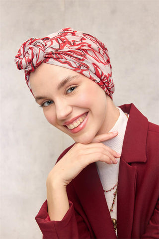 Cotton Polyester Scarf, Cream-Red and Black Patterned, Soft Texture, Firm Structure, 90x90 cm