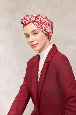 Cotton Polyester Scarf, Cream-Red and Black Patterned, Soft Texture, Firm Structure, 90x90 cm
