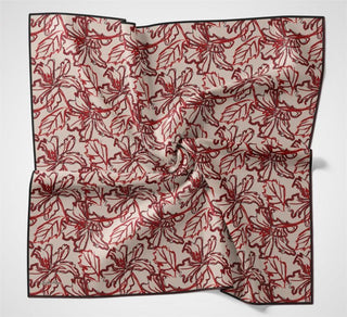 Cotton Polyester Scarf, Cream-Red and Black Patterned, Soft Texture, Firm Structure, 90x90 cm
