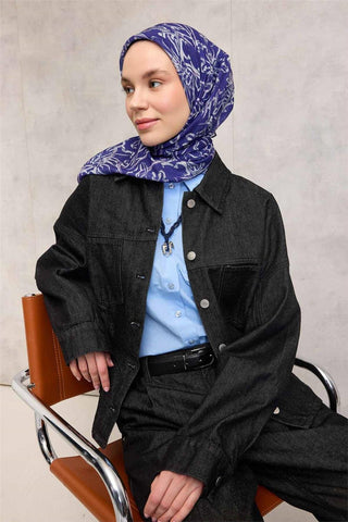 Pamuk Polyester Soft Eşarp Mor Lilium Desenli Kaymaz Dokulu 90X90 - Soft Eşarp - | Silk Home