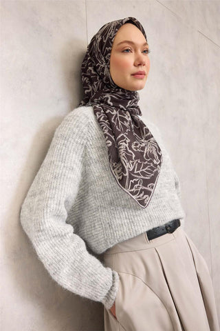Cotton Polyester Soft Scarf, Black, Lilium Pattern, Non-Slip Texture, 90x90 cm