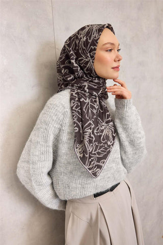 Cotton Polyester Soft Scarf, Black, Lilium Pattern, Non-Slip Texture, 90x90 cm