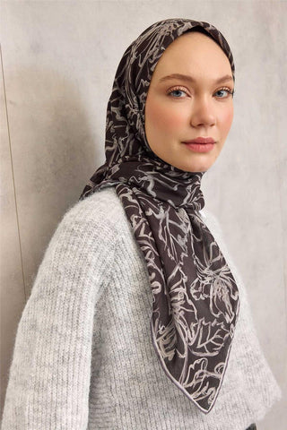 Cotton Polyester Soft Scarf, Black, Lilium Pattern, Non-Slip Texture, 90x90 cm