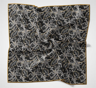 Cotton Polyester Soft Scarf, Pale Mustard Lily Pattern, Firm Structure, 90x90 cm.