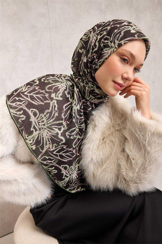 Pamuk Polyester Soft Eşarp Soluk Siyah Lilyum Desenli Tok Duruşlu 90X90 - Soft Eşarp - | Silk Home