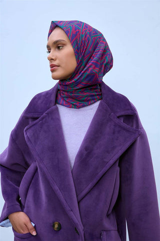 Soft Cotton Scarf, Purple Pomegranate Patina, Geometric Pattern, Lightweight Texture, 90x90 cm.
