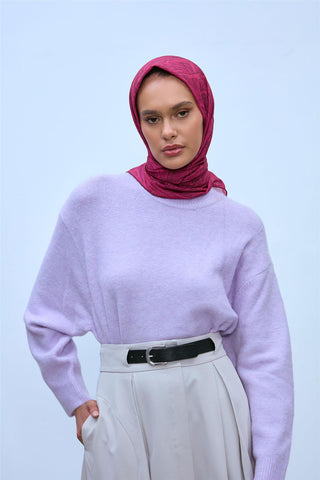 Soft Pamuk Eşarp Fuşya Pembe Bordo Geometrik Desenli Hafif Dokulu 90X90