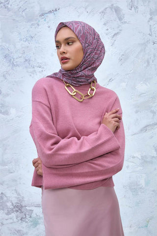 Soft Cotton Scarf Rose Dark Mink Dusty Pink Geometric Pattern Lightweight Textured 90x90