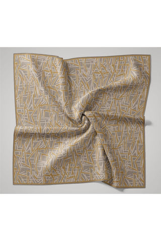 İnce Pamuk Soft Eşarp Gümüş-Hardal Geometrik Desenli Hafif Yapılı 90X90 - Soft Eşarp - | Silk Home