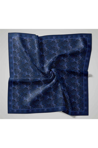Pamuk Polyester Soft Eşarp Koyu Lacivert Yaprak Desen 90*90 - Soft Eşarp - | Silk Home