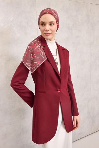 Pamuk Polyester Soft Eşarp Lila Soyut Desenli Tok Duruşlu 90X90