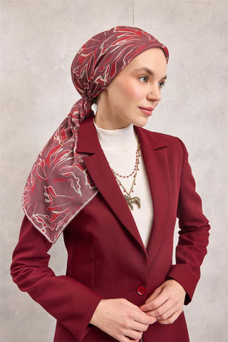 Pamuk Polyester Soft Eşarp Lila Soyut Desenli Tok Duruşlu 90X90