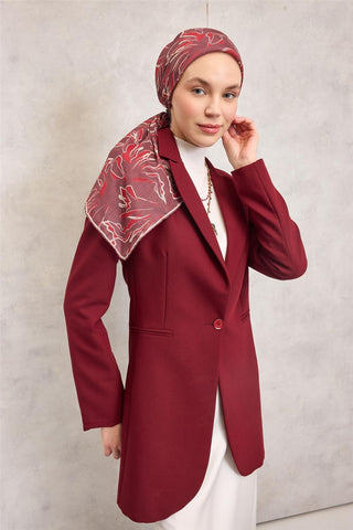 Pamuk Polyester Soft Eşarp Lila Soyut Desenli Tok Duruşlu 90X90