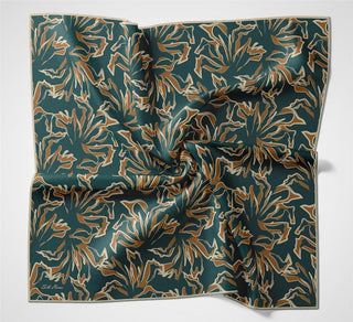 Pamuk Polyester Soft Eşarp Petrol Mavisi Soyut Desenli Tok Duruşlu 90X90