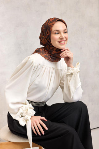 Pamuk Polyester Soft Eşarp Dumanlı Siyah Soyut Desenli Tok Duruşlu 90X90