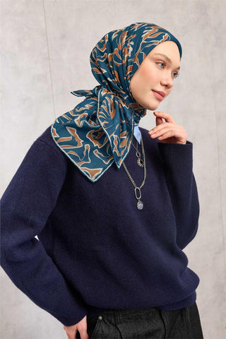 Cotton Polyester Soft Scarf, Dark Blue, Abstract Pattern, Firm Structure, 90x90 cm