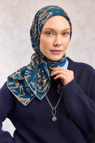 Cotton Polyester Soft Scarf, Dark Blue, Abstract Pattern, Firm Structure, 90x90 cm