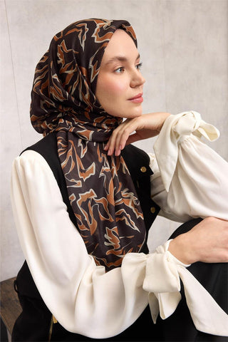 Pamuk Polyester Soft Eşarp Koyu Siyah Soyut Desenli Nefes Alan Hafif 90X90 - Soft Eşarp - | Silk Home