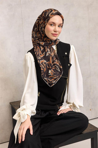 Pamuk Polyester Soft Eşarp Koyu Siyah Soyut Desenli Nefes Alan Hafif 90X90 - Soft Eşarp - | Silk Home